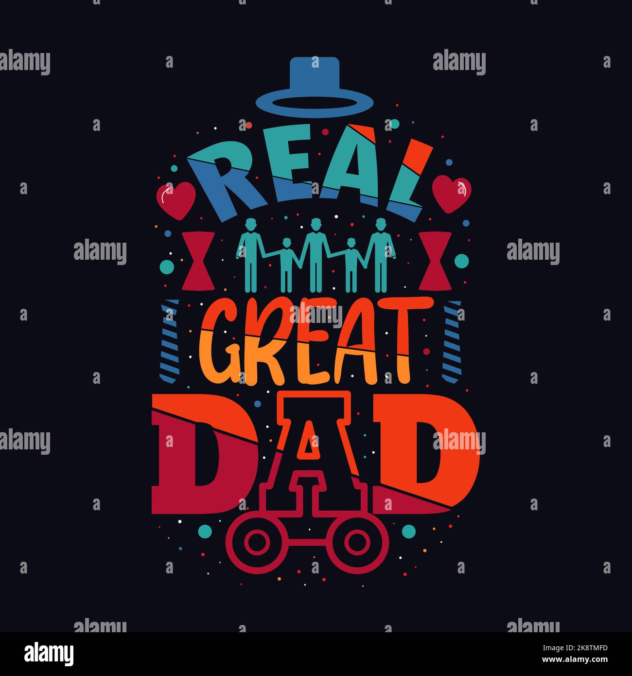Vatertag-T-Shirt Entwerfen Sie eine vertikale Vektorzeichnung mit der Schriftschrift „Real great Dad“ Stock Vektor