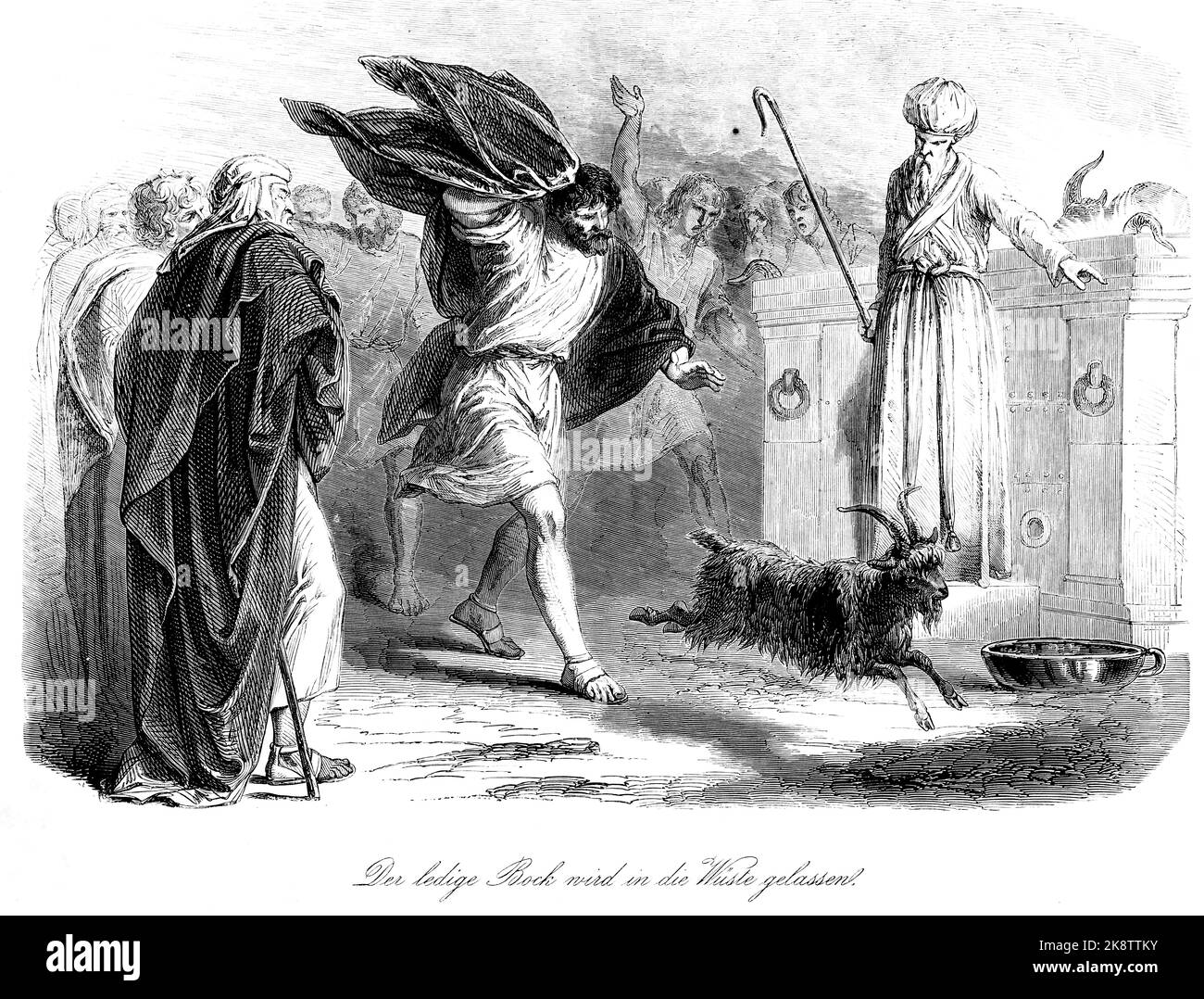 der heilige Widder wird freigegeben für die Wüste, das dritte Buch Mose Kapitel 23, Vers 24, bibel, historische Illustration 1850, Stockfoto