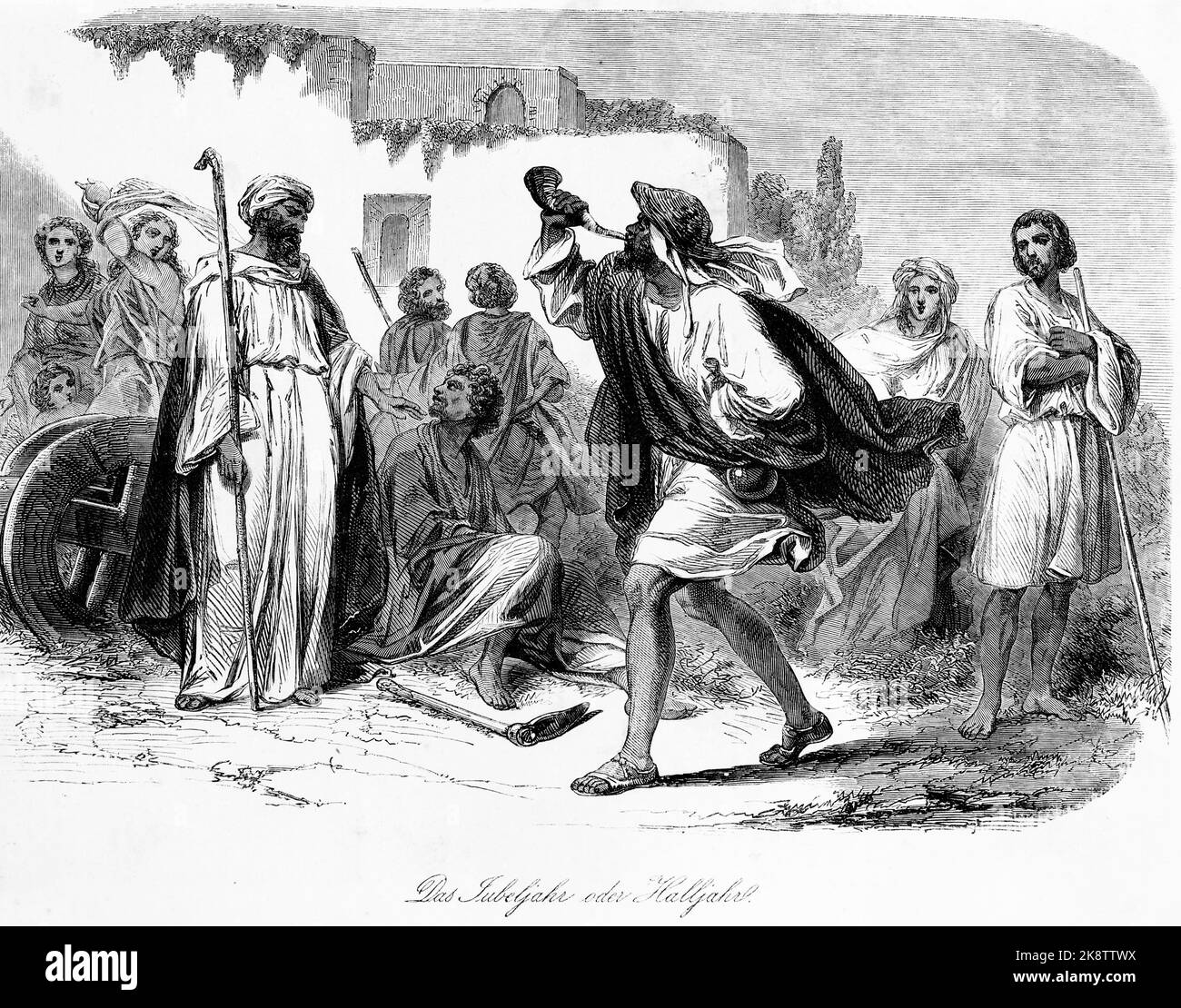 die bibel, 3 Mose Kapitel 25, Vers 9, historisches Bild 1850, Stockfoto