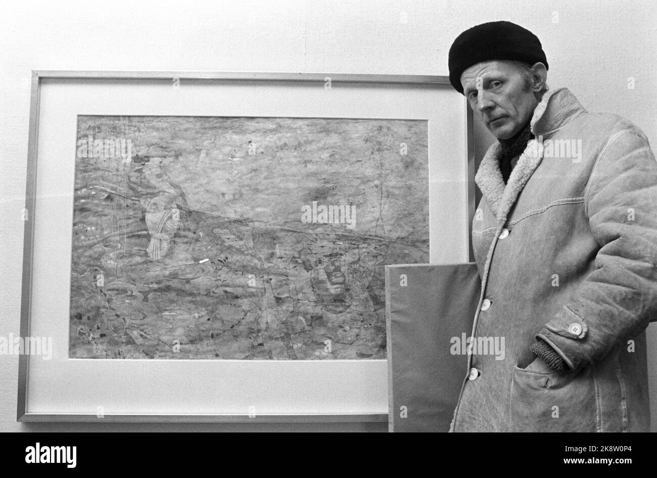 Oslo 28. Februar 1975. Der Maler Håkon Bleken hält eine Ausstellung im Oslo Art Association. Foto: NTB / NTB Stockfoto