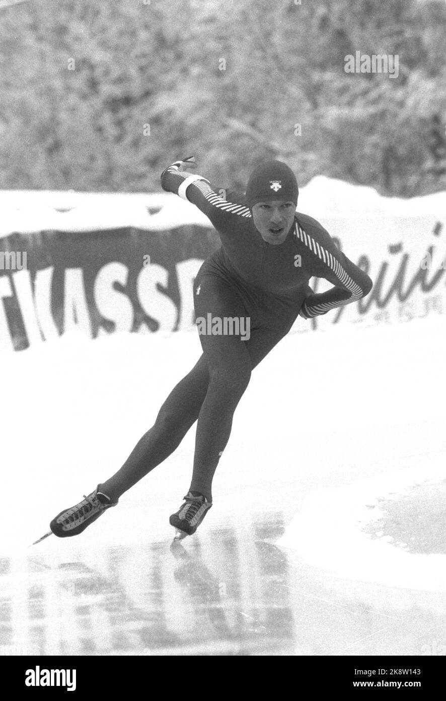 Jevnaker 19860112. NM-Skating, Männer. Skater Geir Karlstad in Aktion, die die Silbermedaille während der NM gewann. Foto: Inge Gjellesvik NTB / NTB Stockfoto