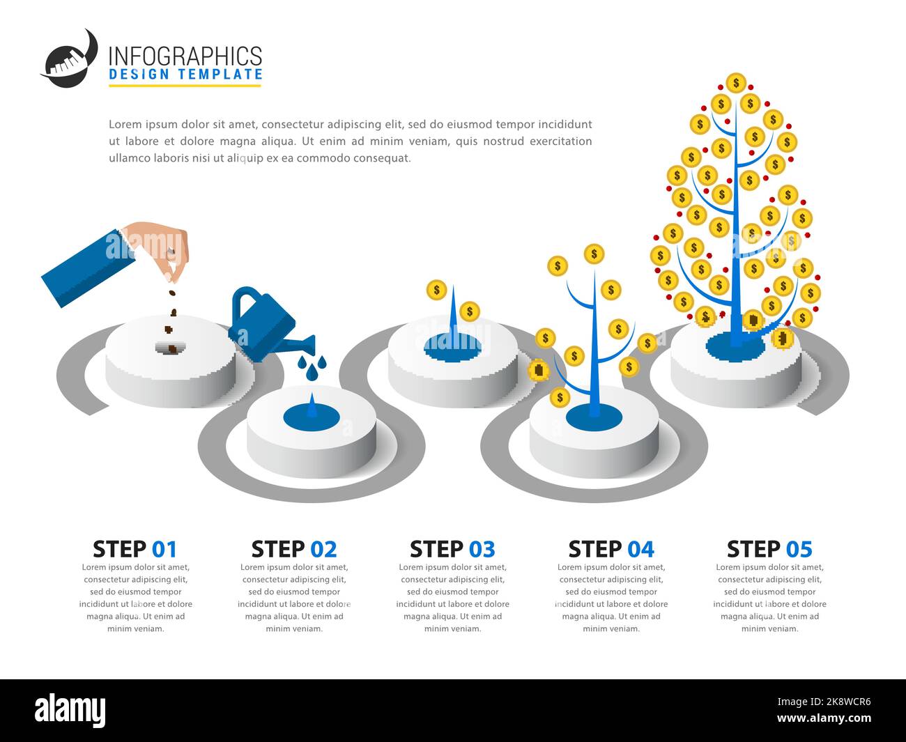 Infografik-Design-Vorlage. Kreatives Konzept mit 5 Schritten. Kann für Workflow-Layout, Diagramm, Banner, webdesign verwendet werden. Vektorgrafik Stock Vektor