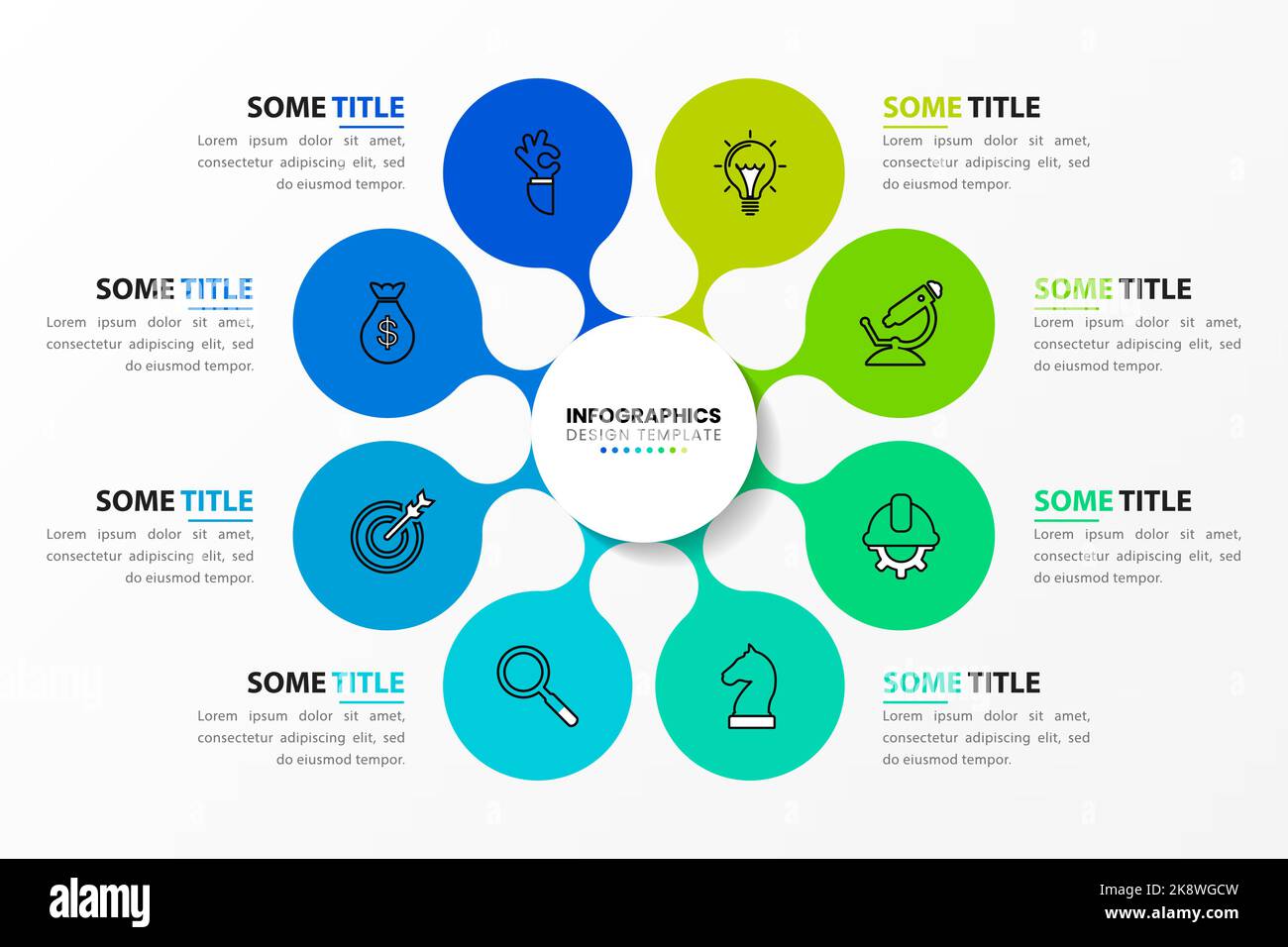 Infografik-Design-Vorlage. Kreatives Konzept mit 8 Schritten. Kann für Workflow-Layout, Diagramm, Banner, webdesign verwendet werden. Vektorgrafik Stock Vektor