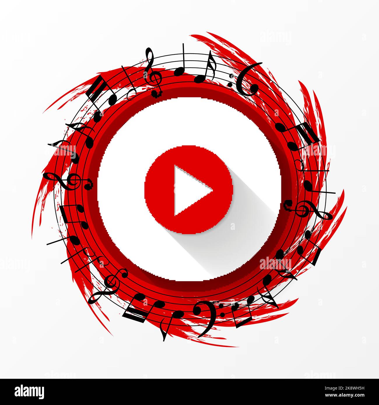 Abstrakte Wiedergabetaste mit Musiknoten. Vektorgrafik Stock Vektor