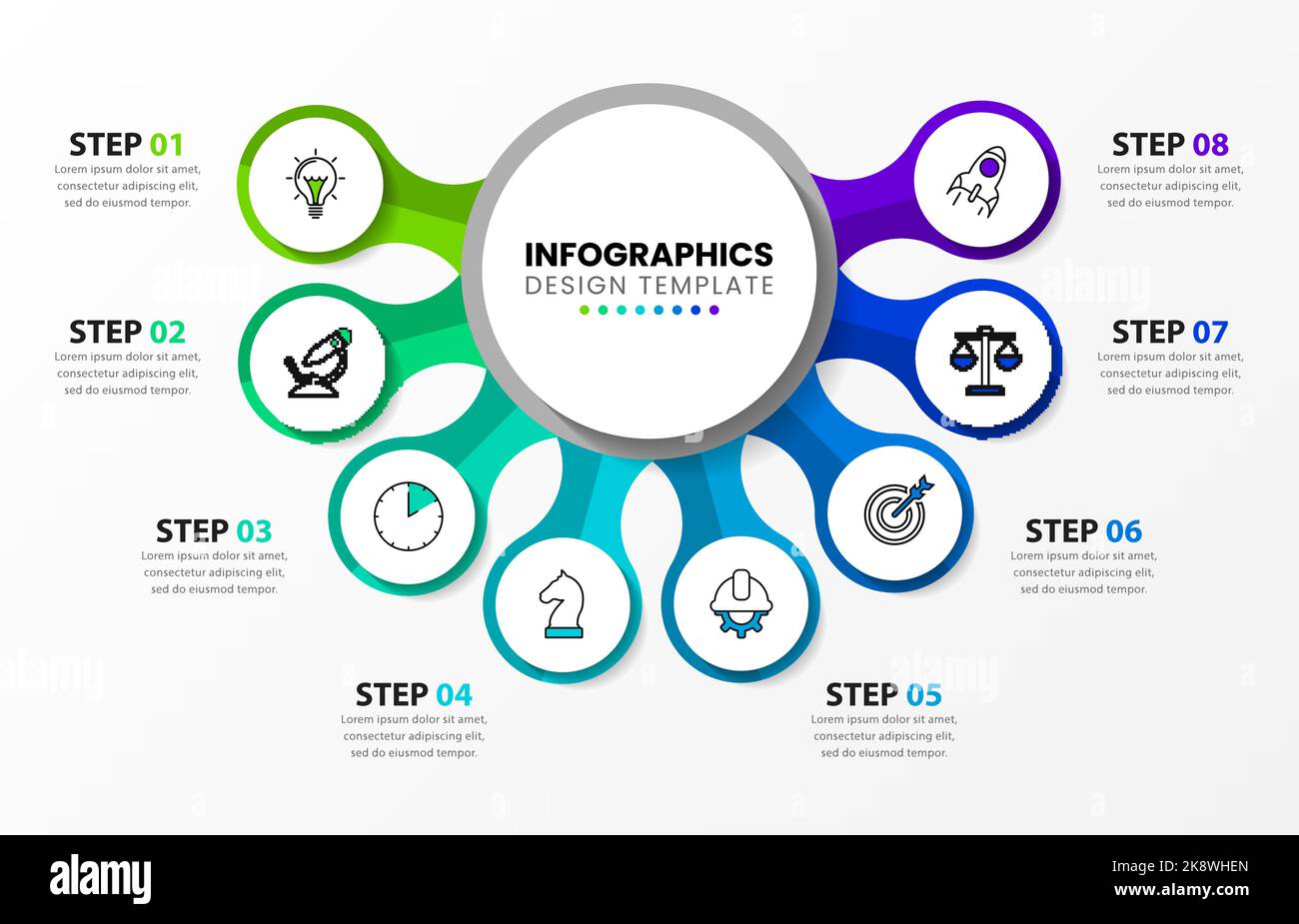 Infografik-Design-Vorlage. Kreatives Konzept mit 8 Schritten. Kann für Workflow-Layout, Diagramm, Banner, webdesign verwendet werden. Vektorgrafik Stock Vektor