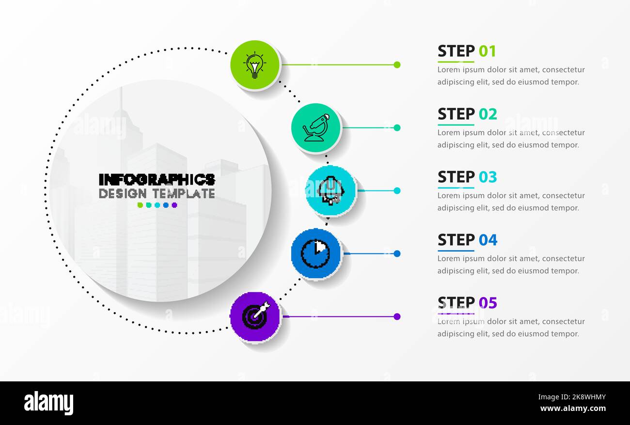 Infografik-Design-Vorlage. Kreatives Konzept mit 5 Schritten. Kann für Workflow-Layout, Diagramm, Banner, webdesign verwendet werden. Vektorgrafik Stock Vektor