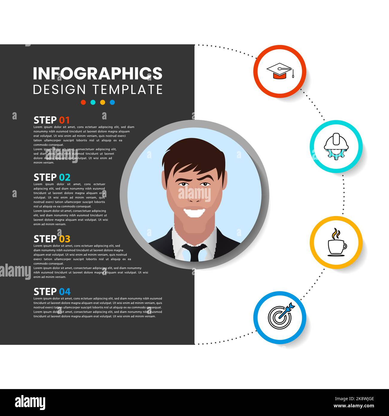 Infografik-Design-Vorlage. Kreatives Konzept mit 4 Schritten. Kann für Workflow-Layout, Diagramm, Banner, webdesign verwendet werden. Vektorgrafik Stock Vektor