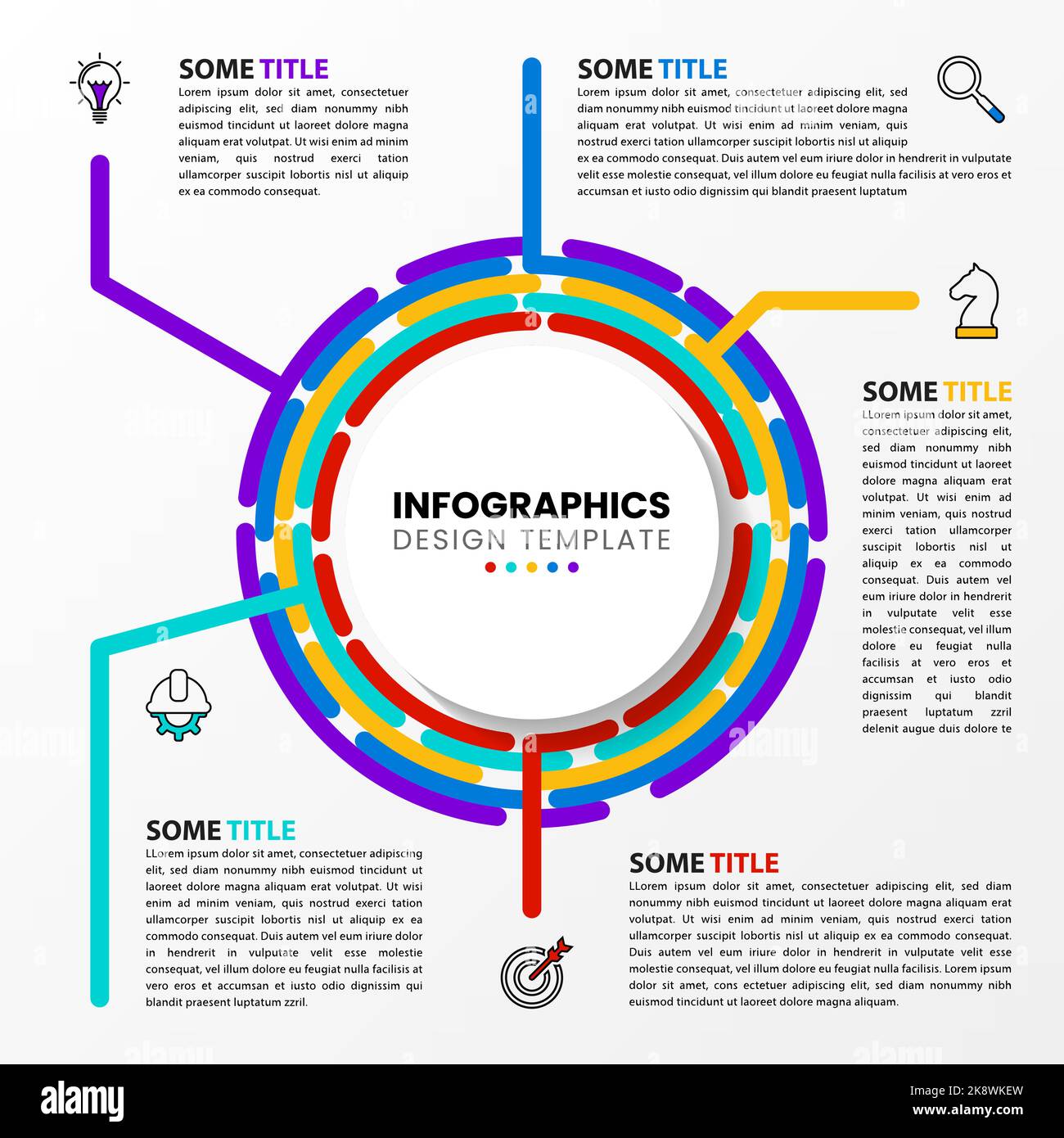 Infografik-Vorlage mit Symbolen und 5 Optionen oder Schritten. Kreis. Kann für Workflow-Layout, Diagramm, Banner, webdesign verwendet werden. Vektorgrafik Stock Vektor