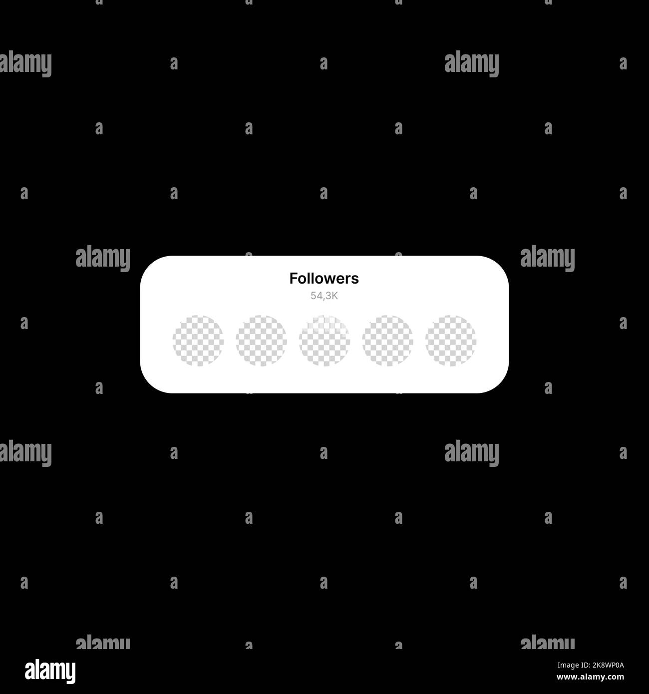 Banner-Illustration Für Follower. Social Media UI-Konzept auf schwarzem Hintergrund. Fünf leere Kreise zum Hinzufügen von BenutzerAvataren mit bearbeitbarer Anzahl von Abonnenten. Web-Element für mobile Anwendungen. Vektorgrafik Stock Vektor