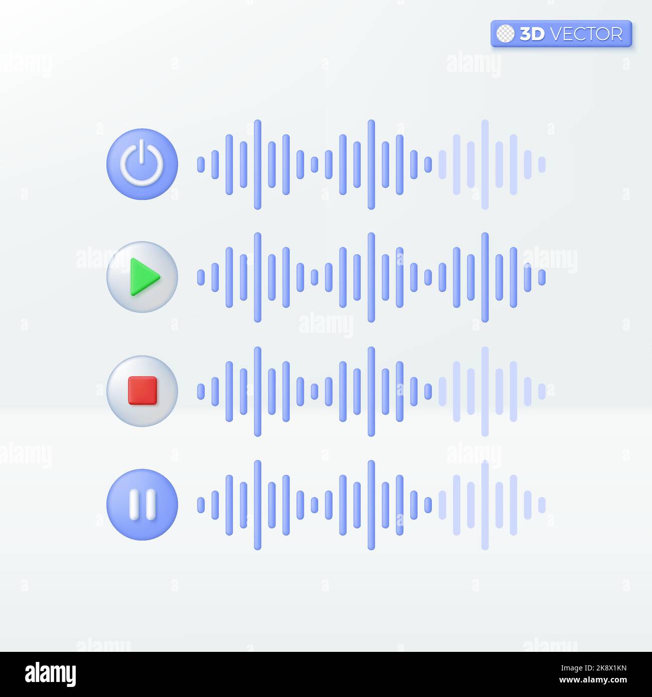 Sound control Symbol Symbole. Musik-Taste, Wiedergabe oder Pause von Video oder Audio, Streaming, Multimedia-Konzept. 3D Vektor isoliertes Illustrationsdesign. Zeichentrickfilm Stock Vektor