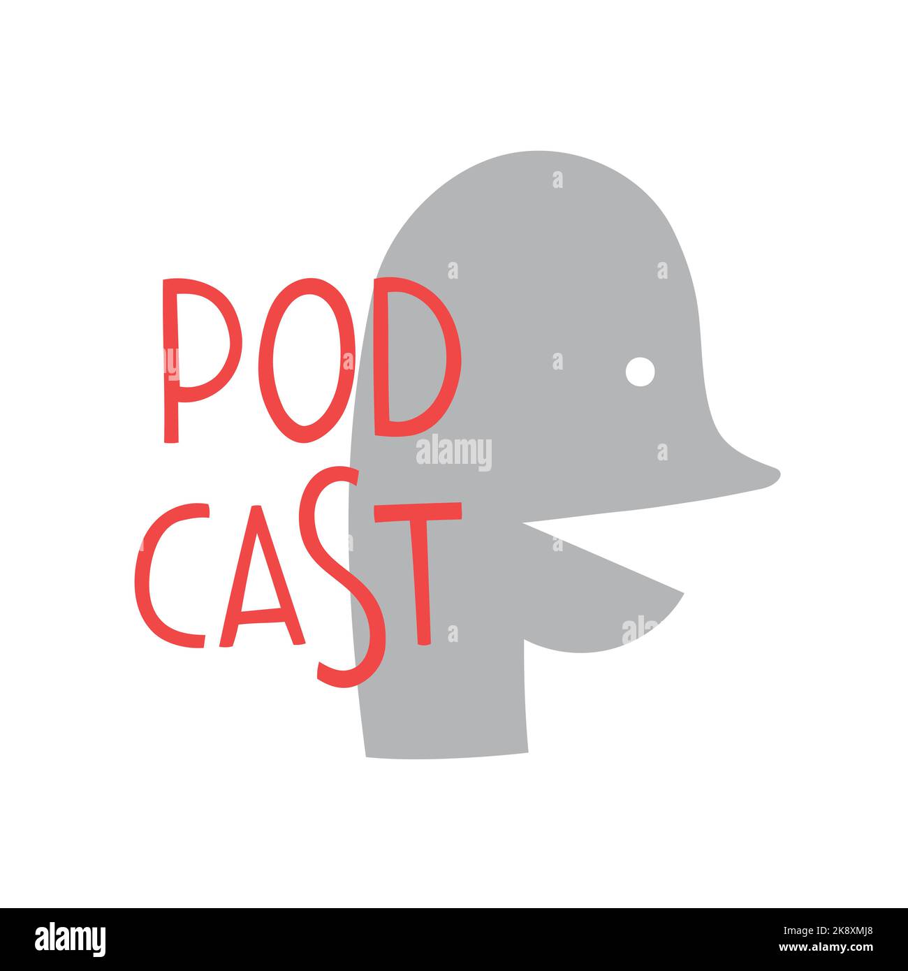 Einfache Vektor-Vorlage für Podcast-Cover mit Silhouette der sprechenden Person und roten Buchstaben Schriftzug Podcast Stock Vektor