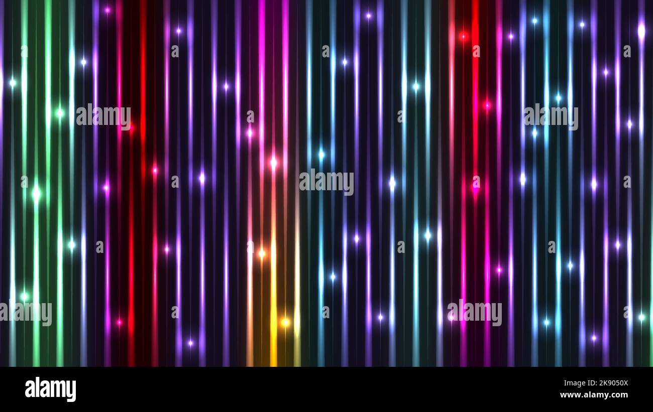Abstrakter Hintergrund, vertikal leuchtende Linien mit Lichtern, Vektorgrafik. Stock Vektor