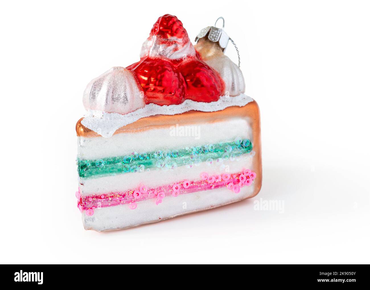 Weihnachtsbaum Ornament in Form einer Schicht Kuchen. Stockfoto