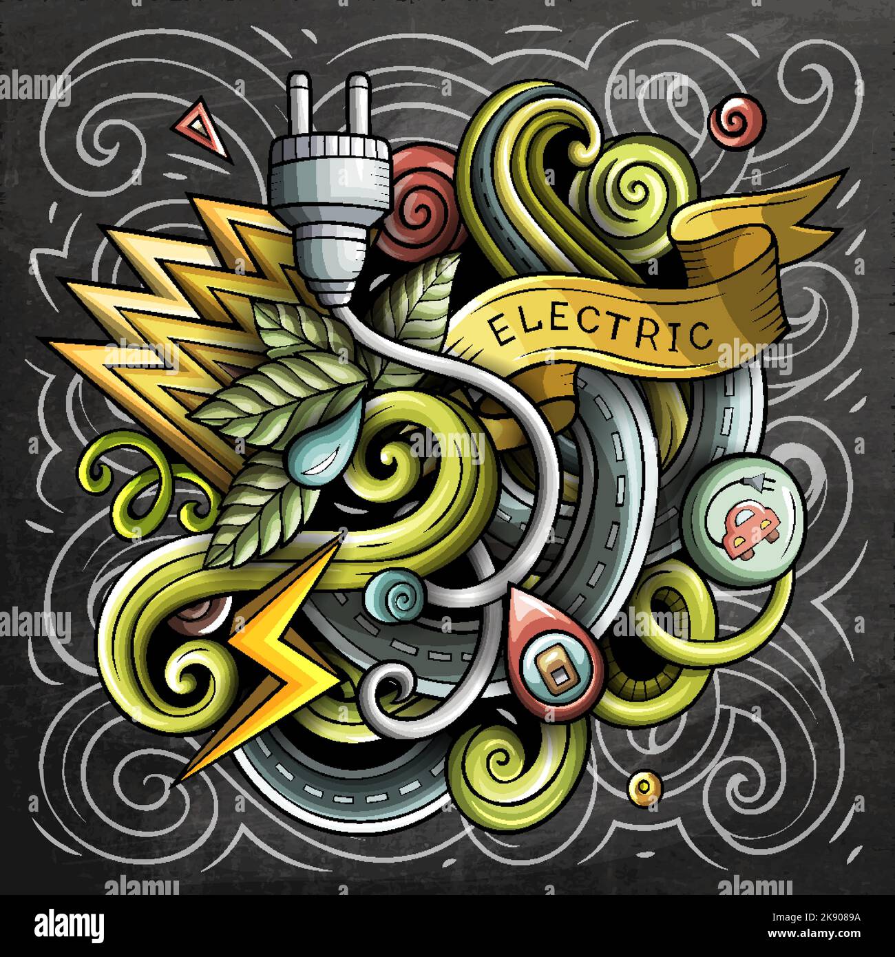 Electric Cars Cartoon Vektor Doodle Design Stock Vektor