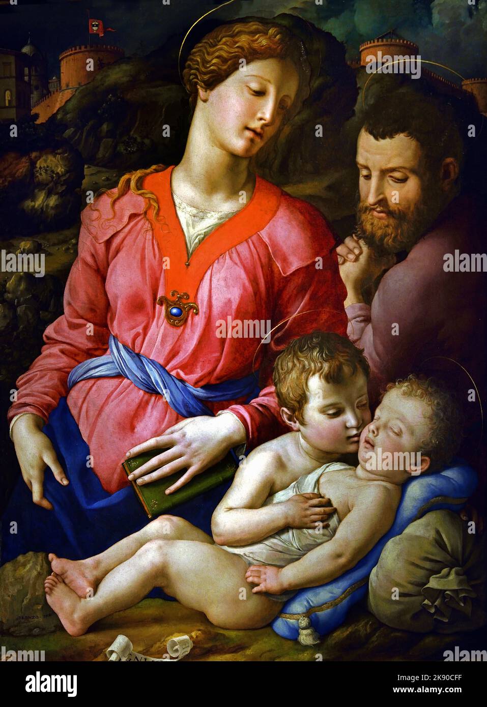Die Heilige Familie Panciatichi - Sacra famiglia Panciatichi oder Madonna Panciatichi, 1540 , Bronzino Tori , Nov 17 1503 - Nov 23 1572 , Italienischer manieristischer Maler aus Florenz, Italien. Agnolo di Cosimo, sagte, il Bronzino, 1503-1752 Stockfoto
