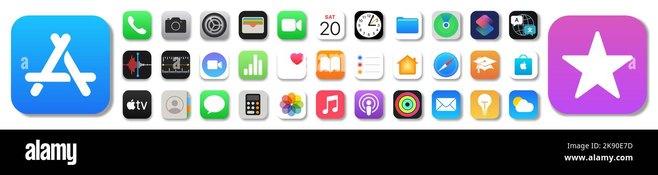 Apple App-Symbole festgelegt. Vektorgrafik redaktionelle Illustration isoliert auf weißem Hintergrund Stock Vektor