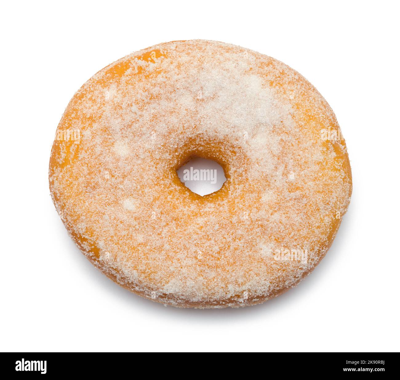 Sugar Donut, Ansicht oben, auf Weiß ausgeschnitten. Stockfoto