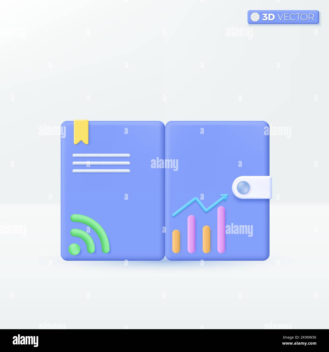 Geldbörse und WiFi mit Grafik-Symbol-Symbole. Zahlungen, Online-Banking, Geldtransfers Konzept. 3D Vektor isoliertes Illustrationsdesign. Cartoon Pastell Min Stock Vektor