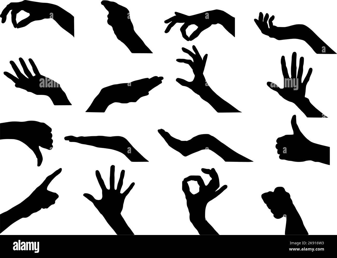 Silhouette verschiedener Handgesten. Silhouette der Handbewegung Stock Vektor