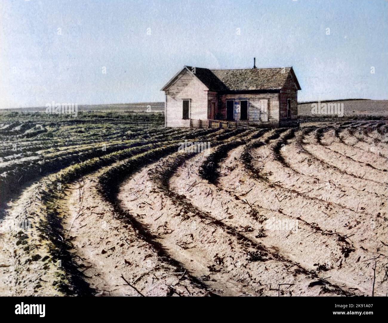 DUSTBOWL-Zustände auf einer amerikanischen Farm während der Depression von 1930s. Stockfoto