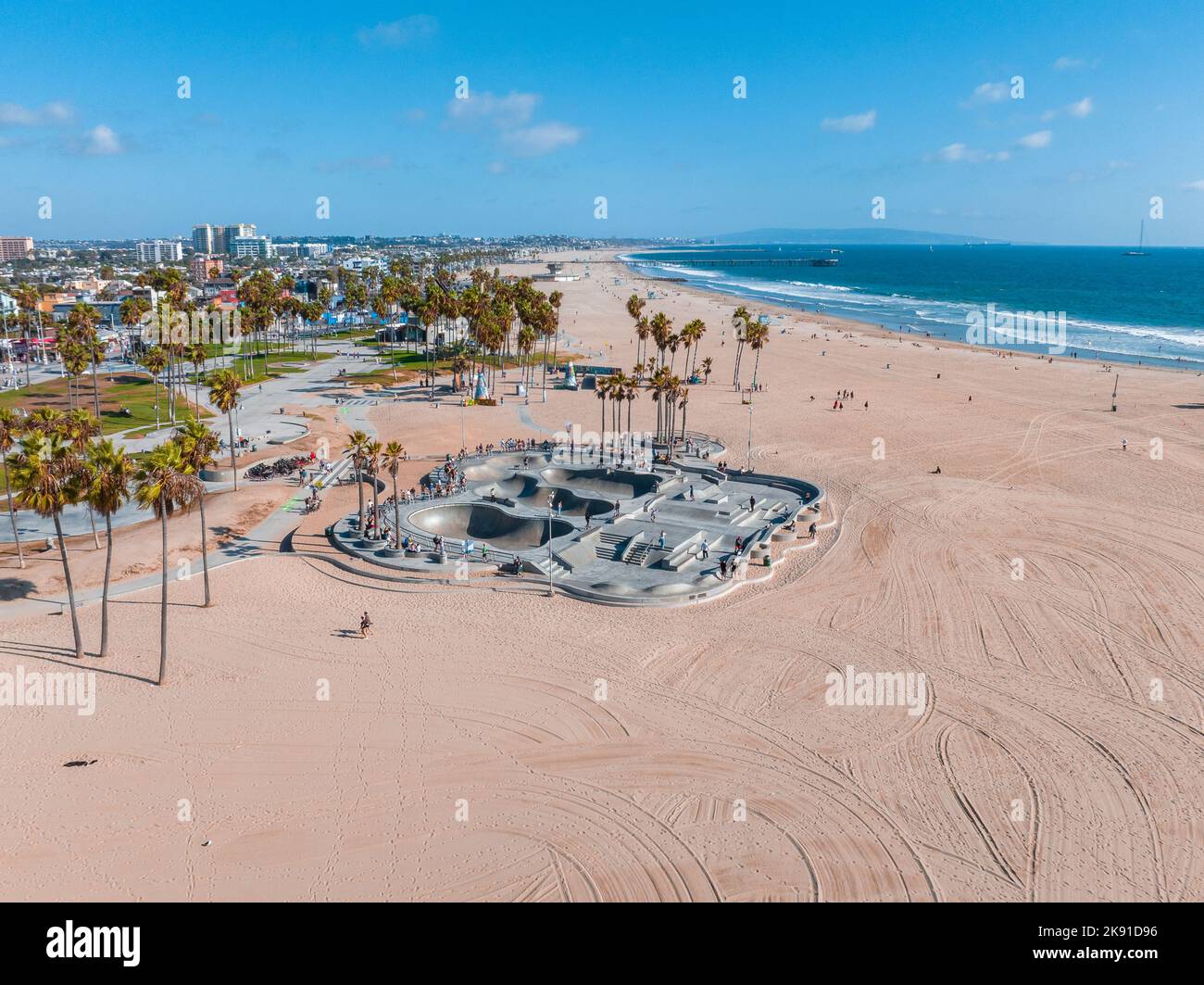 Luftaufnahme des Skateparks des Venice Beach in LA, Kalifornien. Stockfoto