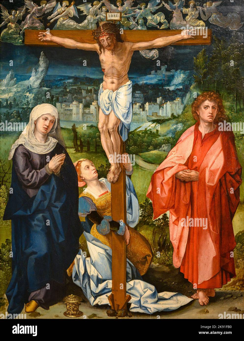 Christus am Kreuz. Zugeschrieben Pieter Coecke van Aelst (1502 – 1550). Stockfoto