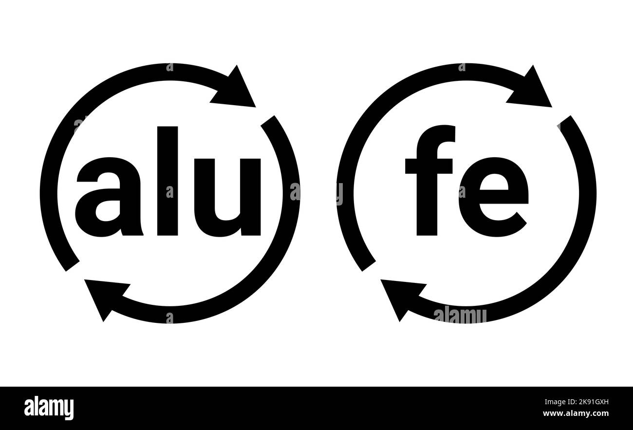 Aluminium Recycling Symbol Logo Symbol eco fe Metall Stahl Piktogramm isoliert. Stock Vektor