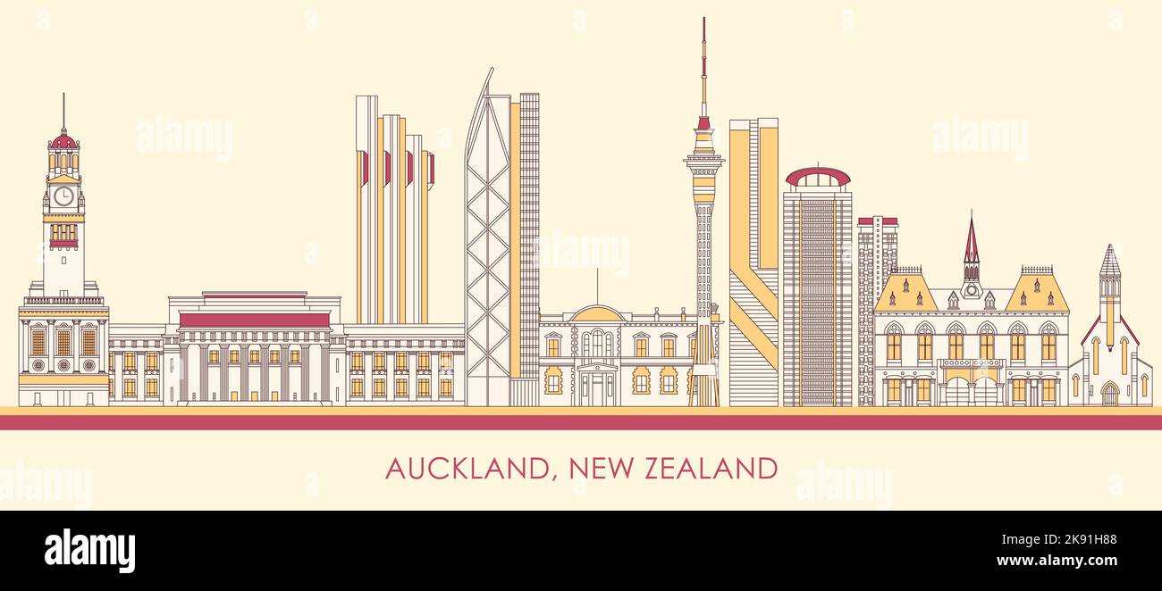 Cartoon Skyline Panorama der Stadt Auckland, Neuseeland - Vektor-Illustration Stock Vektor