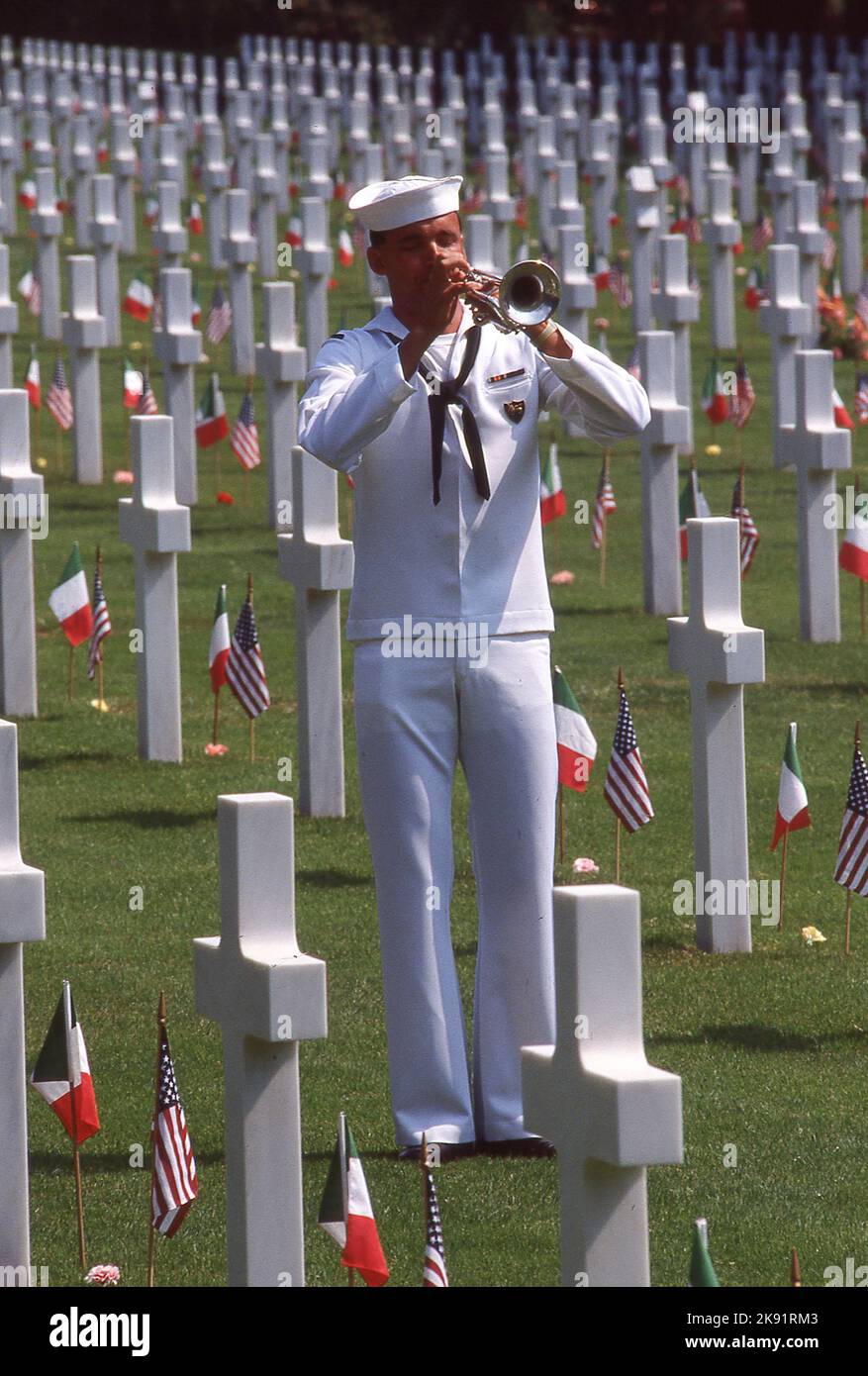 Ein Bugler in der Normandie von D dau 1984 Foto von Dennis Brack. bb85 Stockfoto