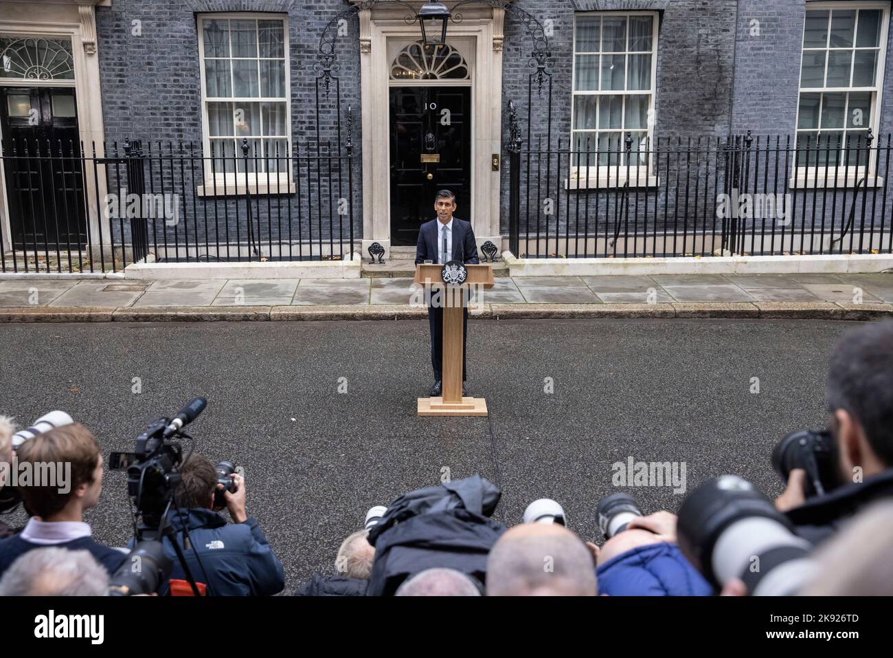FOTO:JEFF GILBERT 25.. Oktober 2022 Downing Street, London, Großbritannien Rishi Sunak kommt, um als Premierminister in der Downing Street eine Rede zu halten Stockfoto