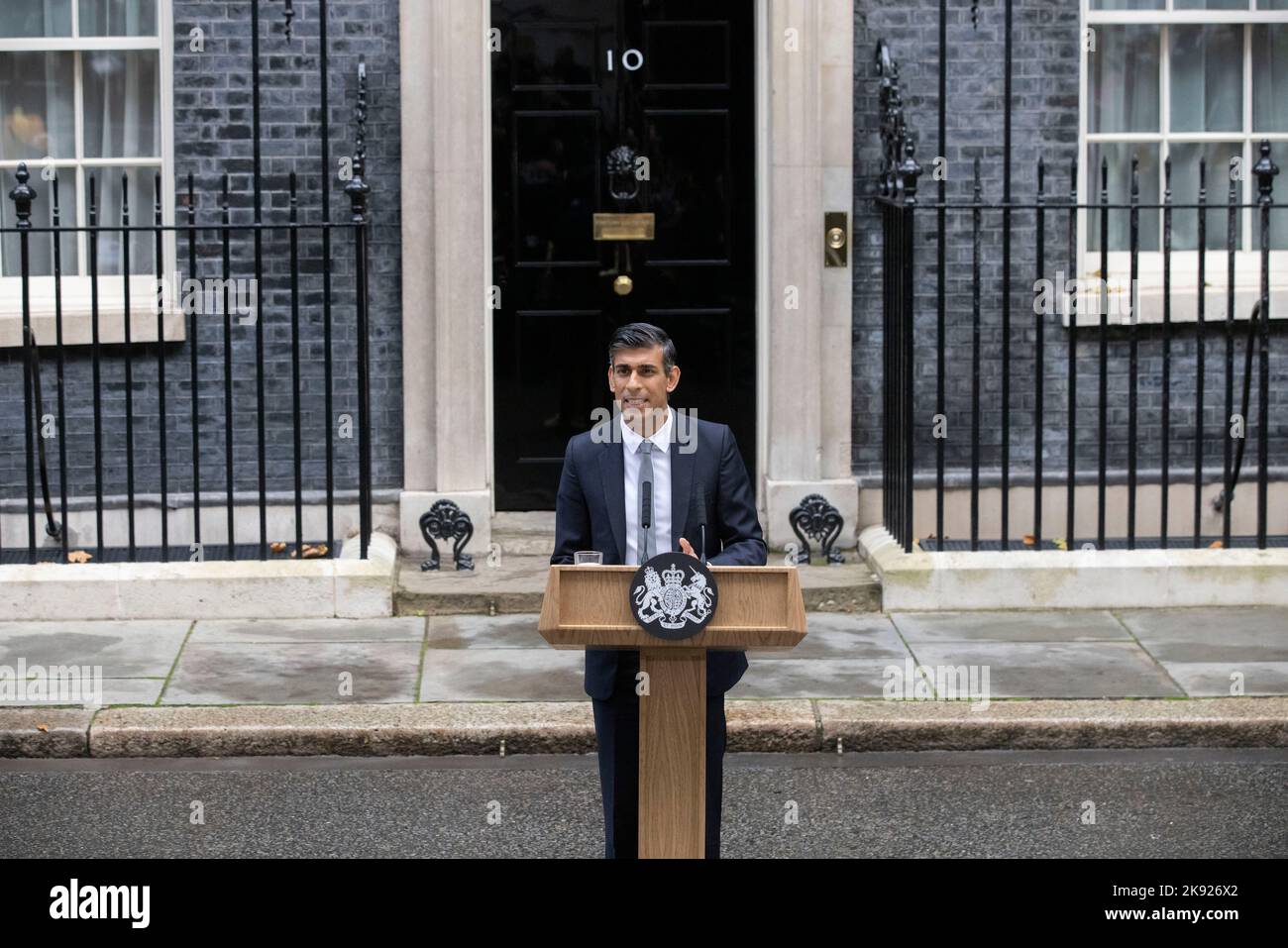 FOTO:JEFF GILBERT 25.. Oktober 2022 Downing Street, London, Großbritannien Rishi Sunak kommt, um als Premierminister in der Downing Street eine Rede zu halten Stockfoto