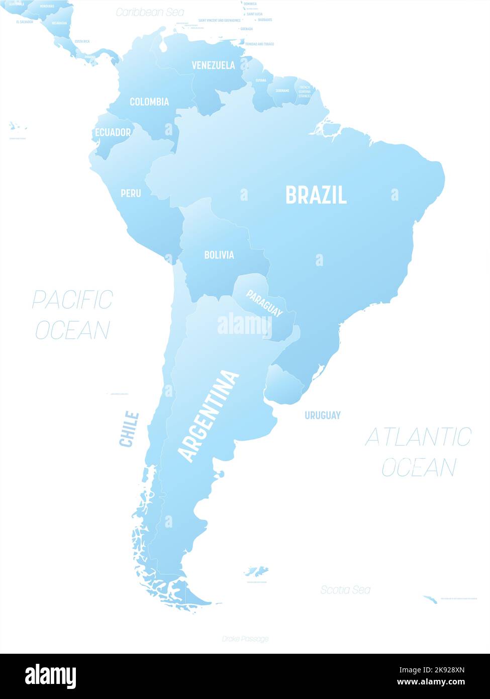 Südamerika Karte detaillierte politische Karte mit Lables Stock Vektor