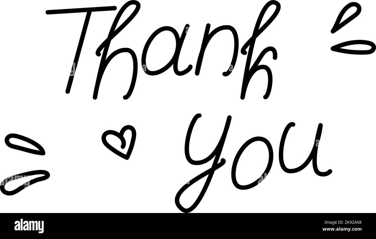 Danke. Handgezeichneter Text-Schriftzug für Thanksgiving Day mit Herzformen und Designelementen. Aufkleber. Isolieren. Vektor. EPS Kalligraphisches Design für Grußkarte, Hemd, Banner, Poster drucken Stock Vektor