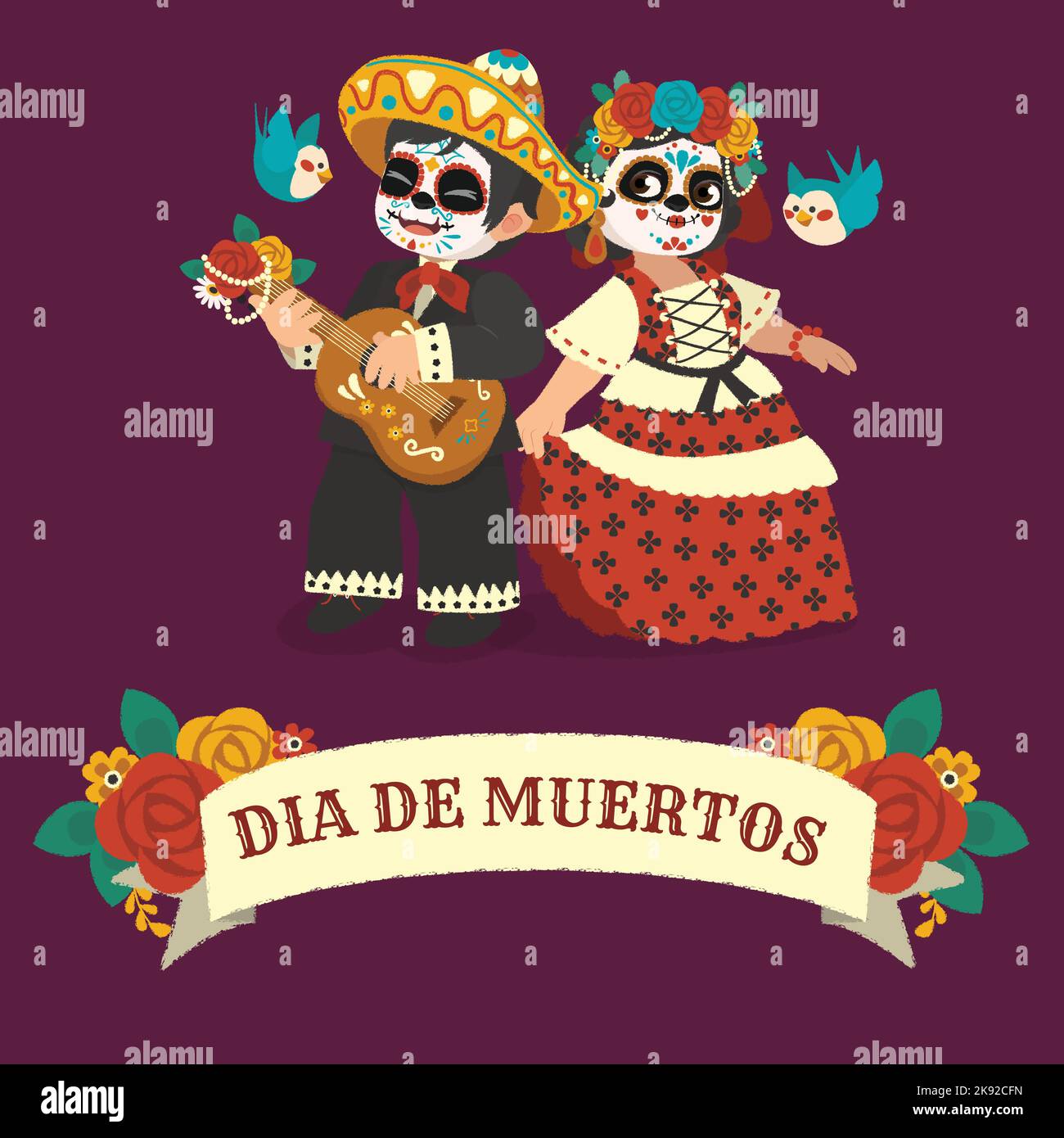 Handgezeichnete flache Dia de muertos Vektor-Design-Illustration Stock Vektor