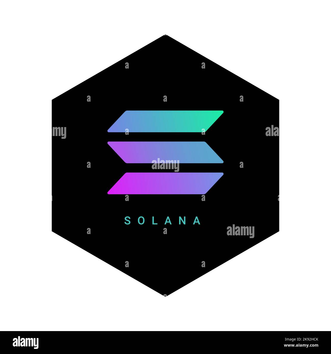 Münzsymbol mit Solana-Logo. Isoliertes vektorsymbol für kryptowährung-Token von solana. Sol Blockchain Crypto Bank. Stock Vektor