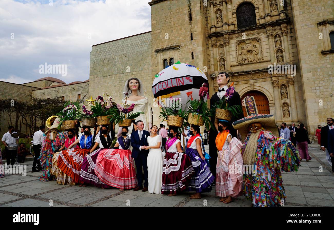 Hochzeit calenda Tänzer, Oaxaca-Stadt, Oaxaca, Mexiko Stockfoto
