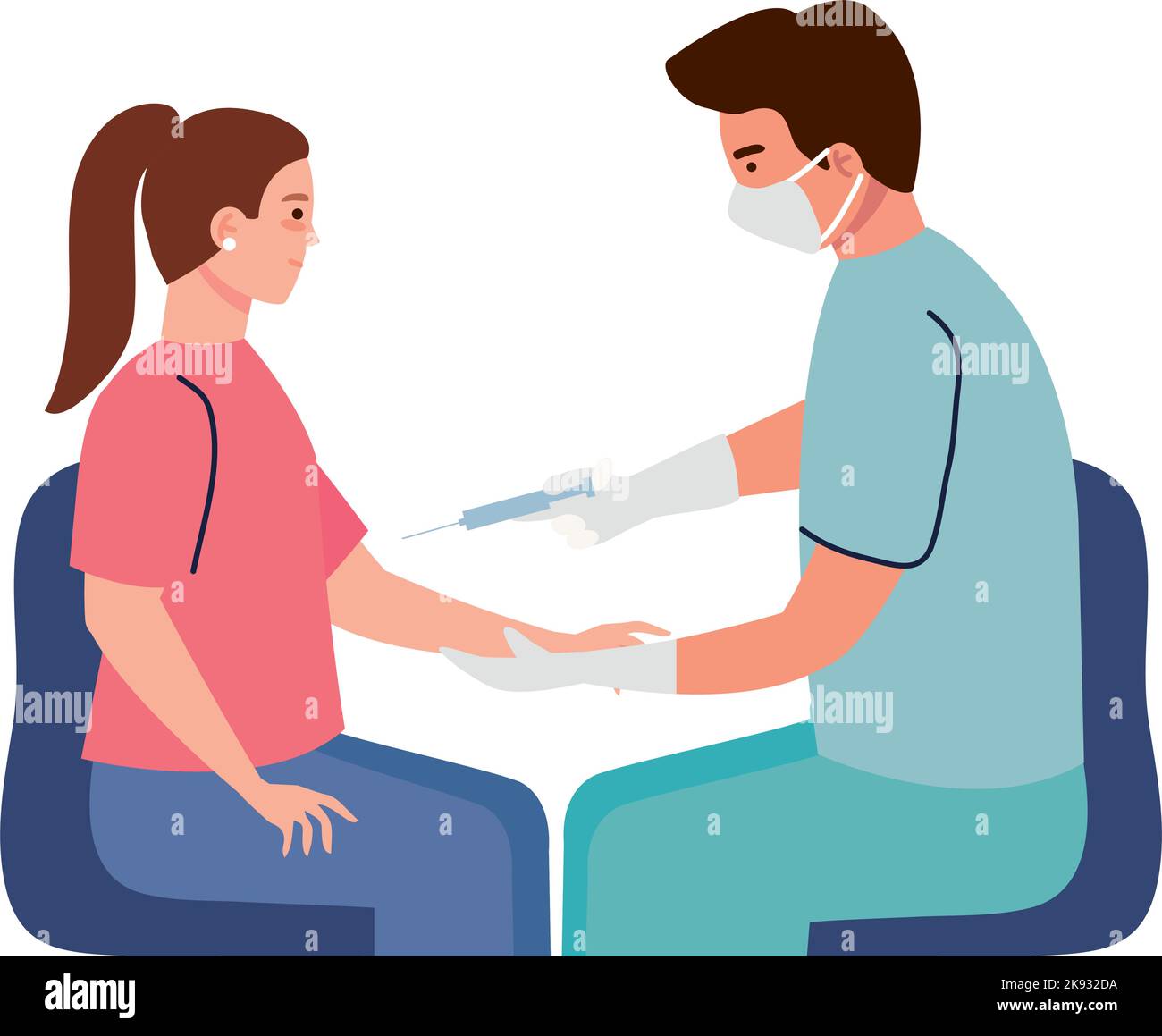 Männlicher Arzt, der den Impfstoff des Patienten anwendet Stock Vektor
