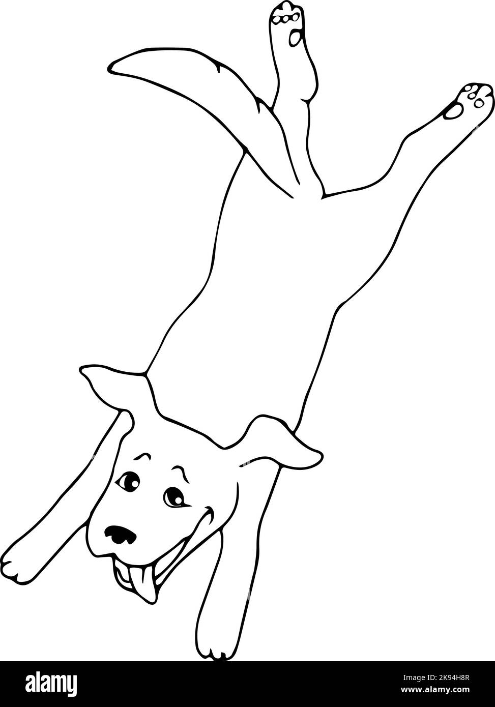 Glücklich springender Hund. Schwarz-weiße Skizze. Einfaches Symbol mit schwarzer Linie. Handgezeichnete Vektorgrafik Stock Vektor