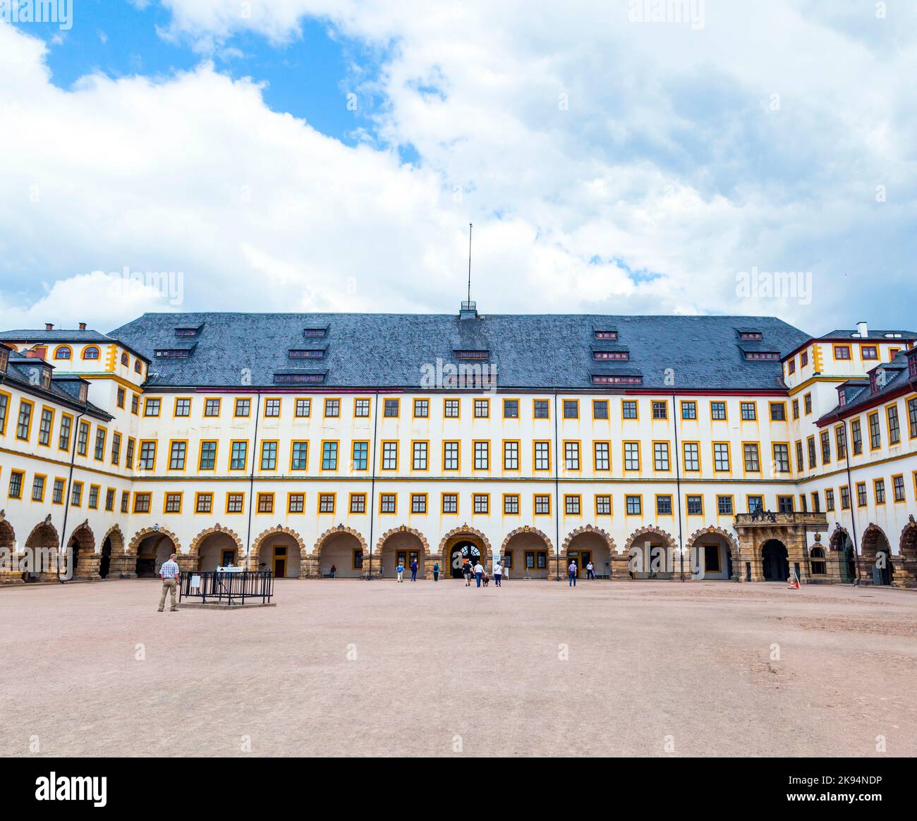 GOTHA, DEUTSCHLAND - MAI 28: Berühmte Burg Friedenstein am 28. Mai 2012 in Gotha, Deutschland, Es ist die größte frühbarocke Schlossanlage in Deutschland und da Stockfoto