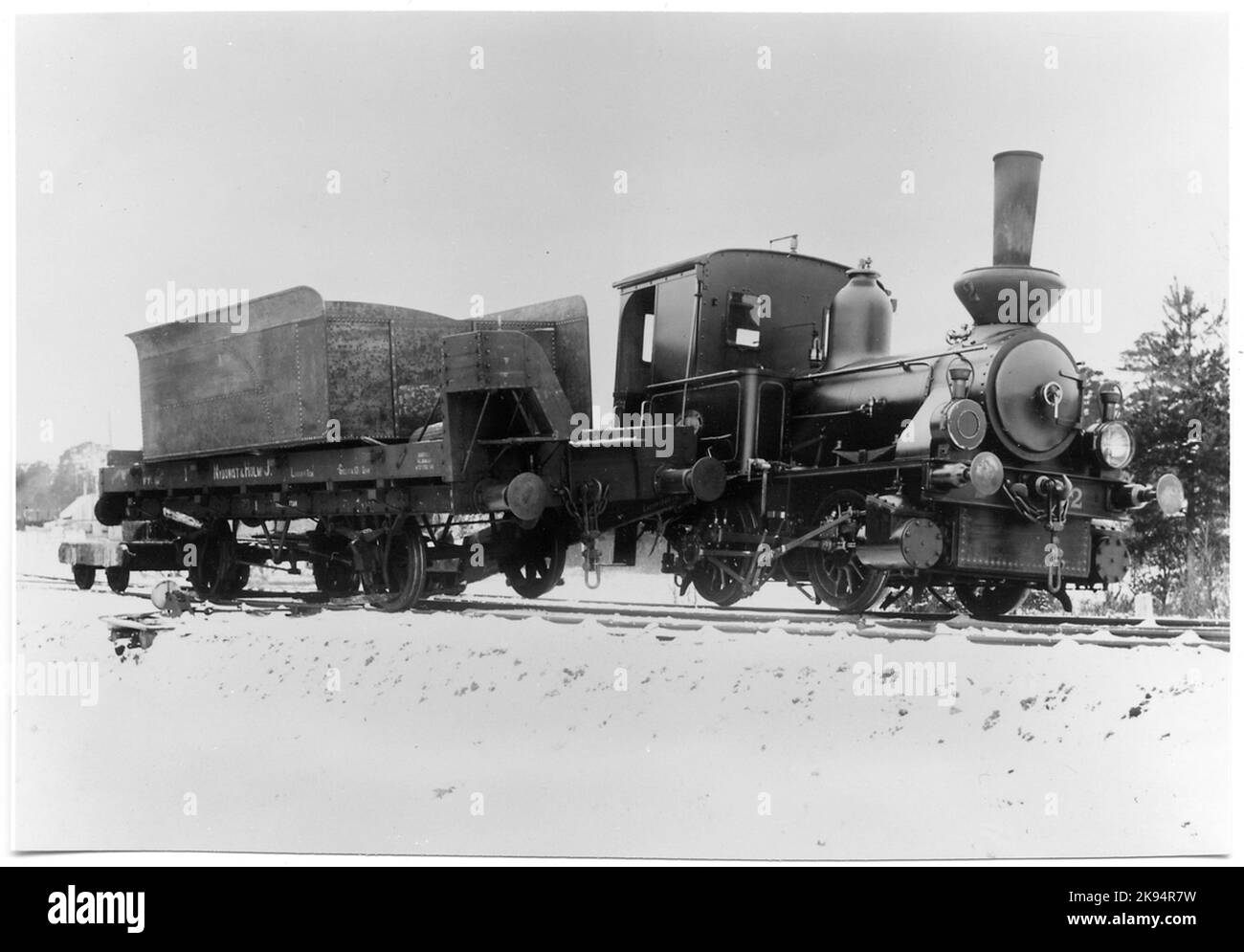 Nydquist & Holms Railway, Nohab Lok 3 bei einer Kollision mit einem Güterwagen. Stockfoto