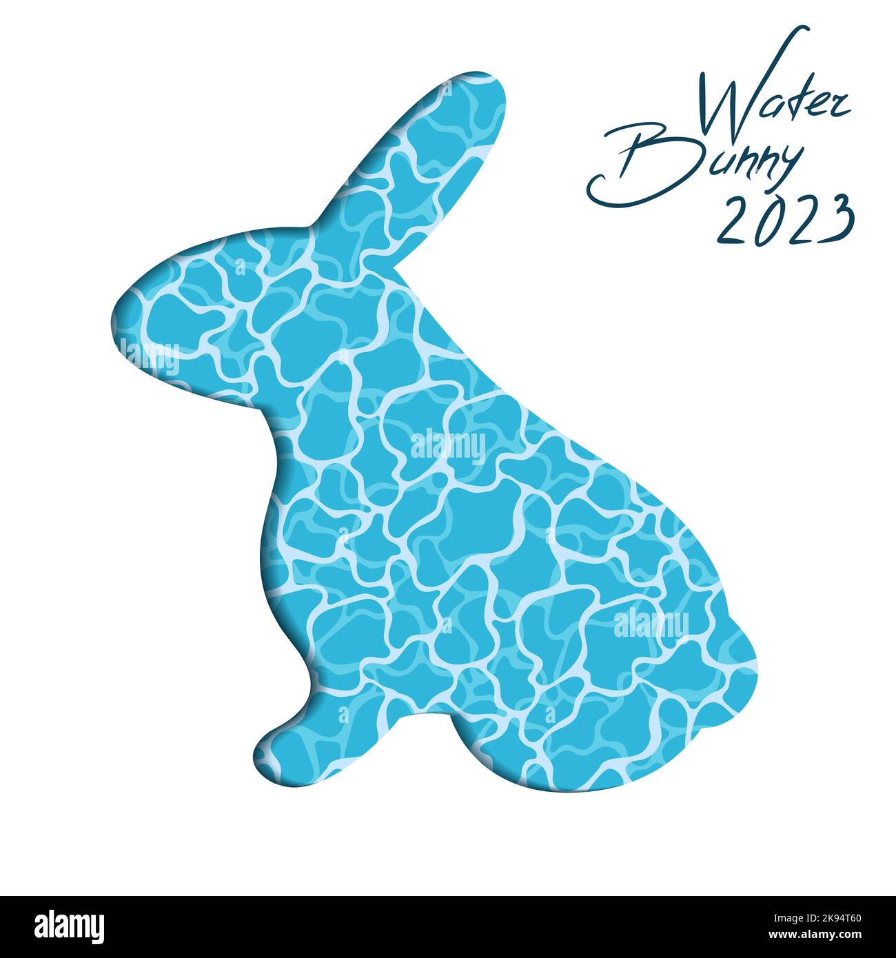 Neujahr des Wasserhasen 2023. Symbol des Jahres nach dem chinesischen Kalender. Aus Papier mit Wassertextur ausschneiden. Vektor Stock Vektor