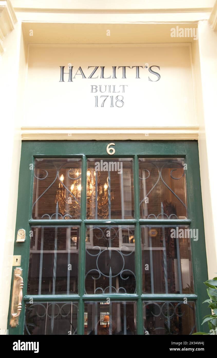 Hazlitt's Hotel, in dem William Hazlitt starb, Soho, London, Großbritannien Stockfoto