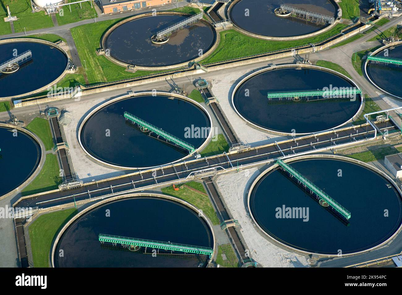 Abwasserbehandlung Ossemeersen, Luftaufnahme, Belgien, Flandern Stockfoto