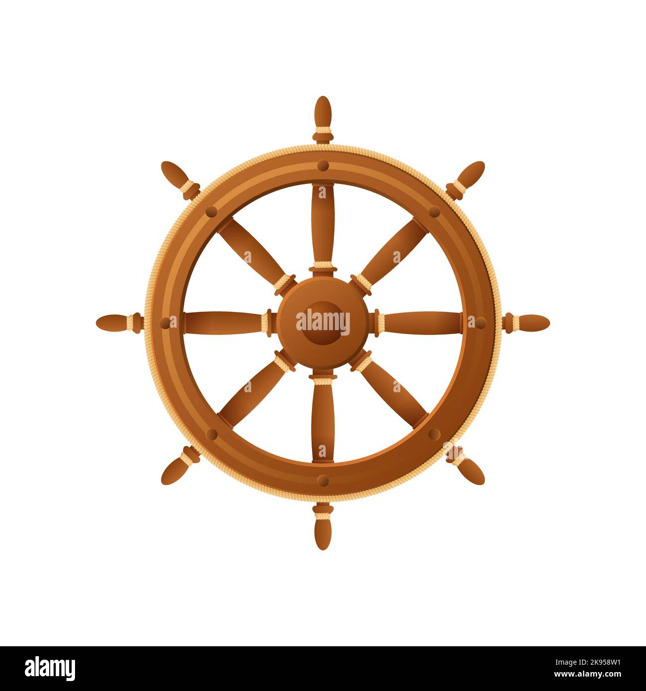 Lenkrad von Holzschiffen. Runde braune Schiffssteuerung im Vintage-Stil Stock Vektor