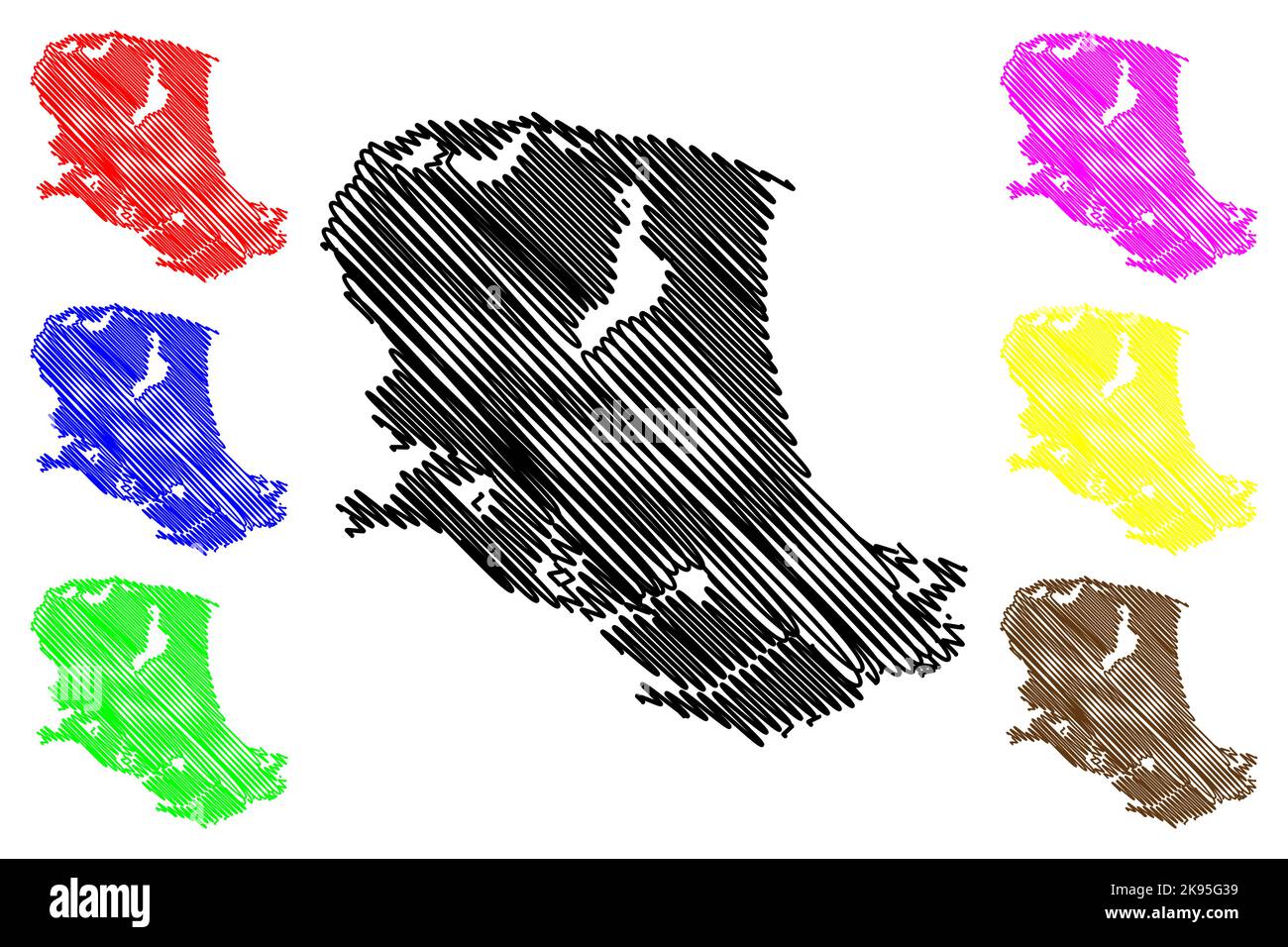 North Caicos Island (Turks- und Caicosinseln, Cenrtal America, Karibische Inseln, Britisches Überseegebiet) Kartenvektordarstellung, Scribble Sketc Stock Vektor