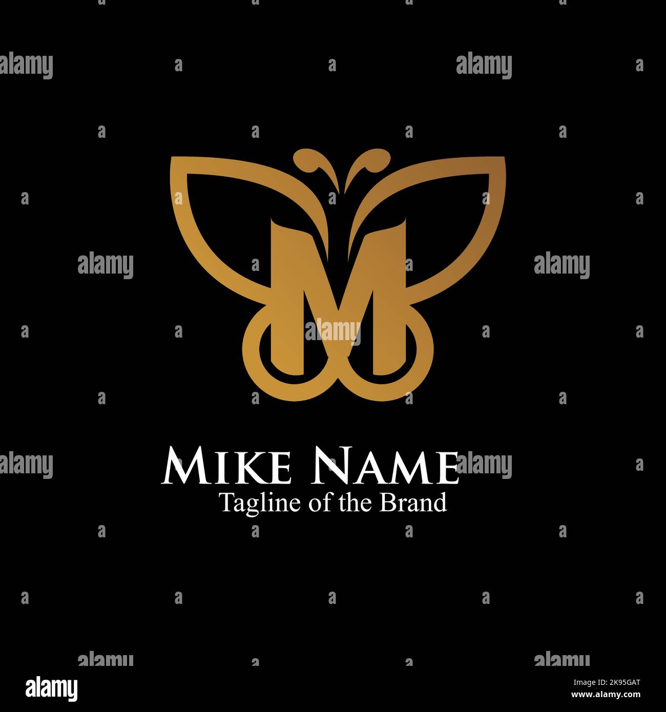 Buchstabe M innen buterfly Logo. Anfänglicher Text Luxus-Logo. Umriss Schmetterling Logo Vektor Illustration. Stock Vektor