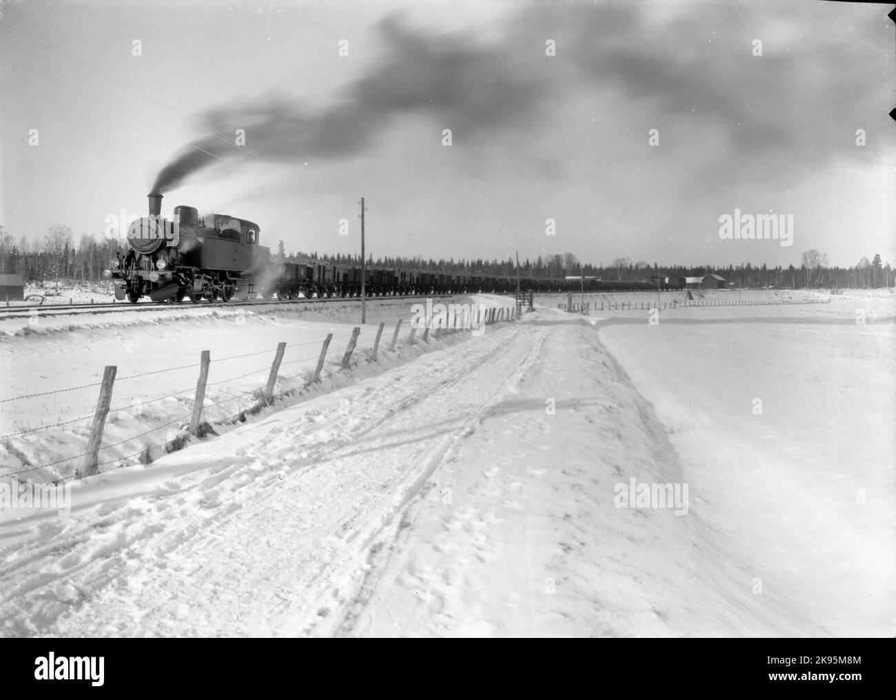 Frövi - Ludvika Railway, Flj 27 mit Erzzug. Die Lokomotive wurde 1911 gebaut. 1931 bis TGOJ AS Y3 127. 1957 als SJ S13 1937 an SJ verkauft. Endete 1970 und wurde 1975 verschrottet. Stockfoto