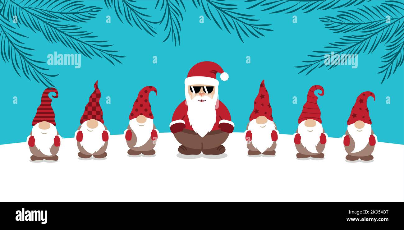 Cool weihnachtsmann und seine Helfer gnome weihnachtszeichentrickfilm Stock Vektor