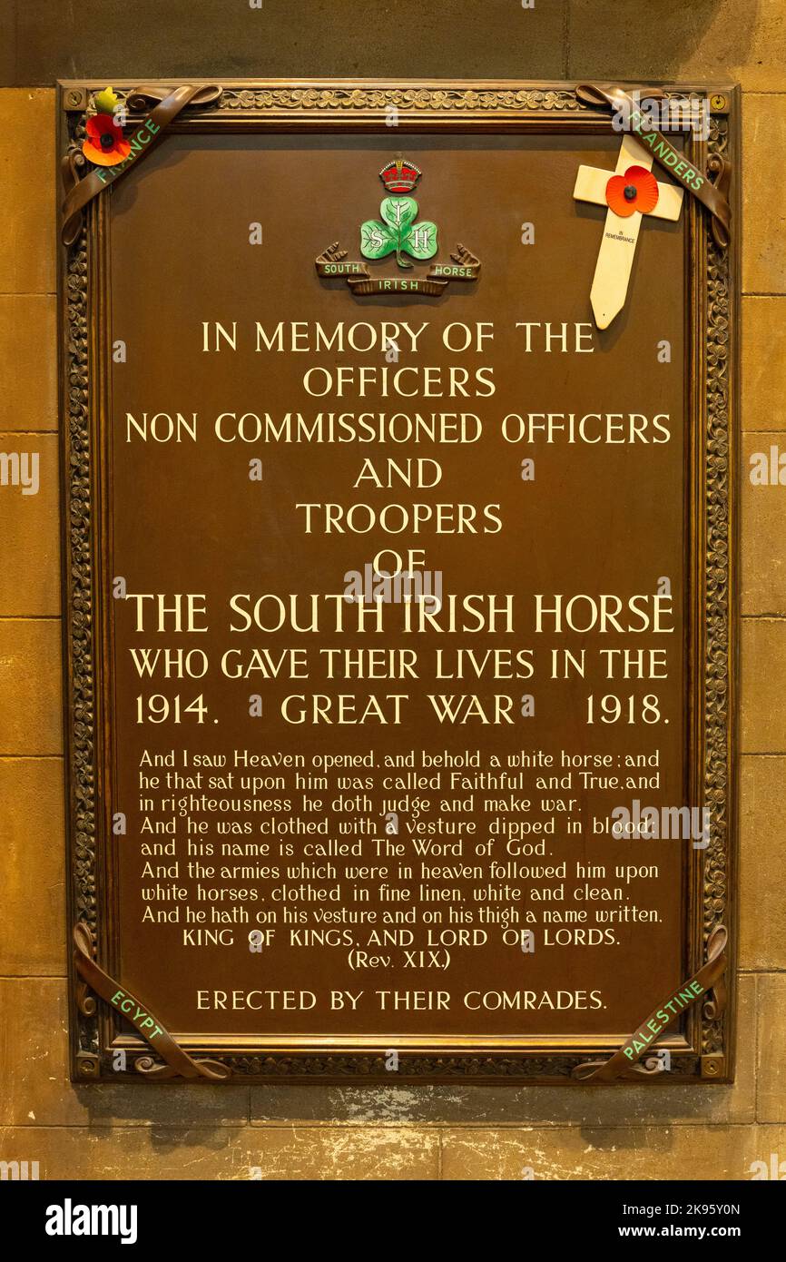 Irland Dublin St Patrick's Cathedral Church of Ireland wurde von 1191 gotischen Gedenksoldaten, dem South Irish Horse WW1, von Genossen katholisch gegründet Stockfoto