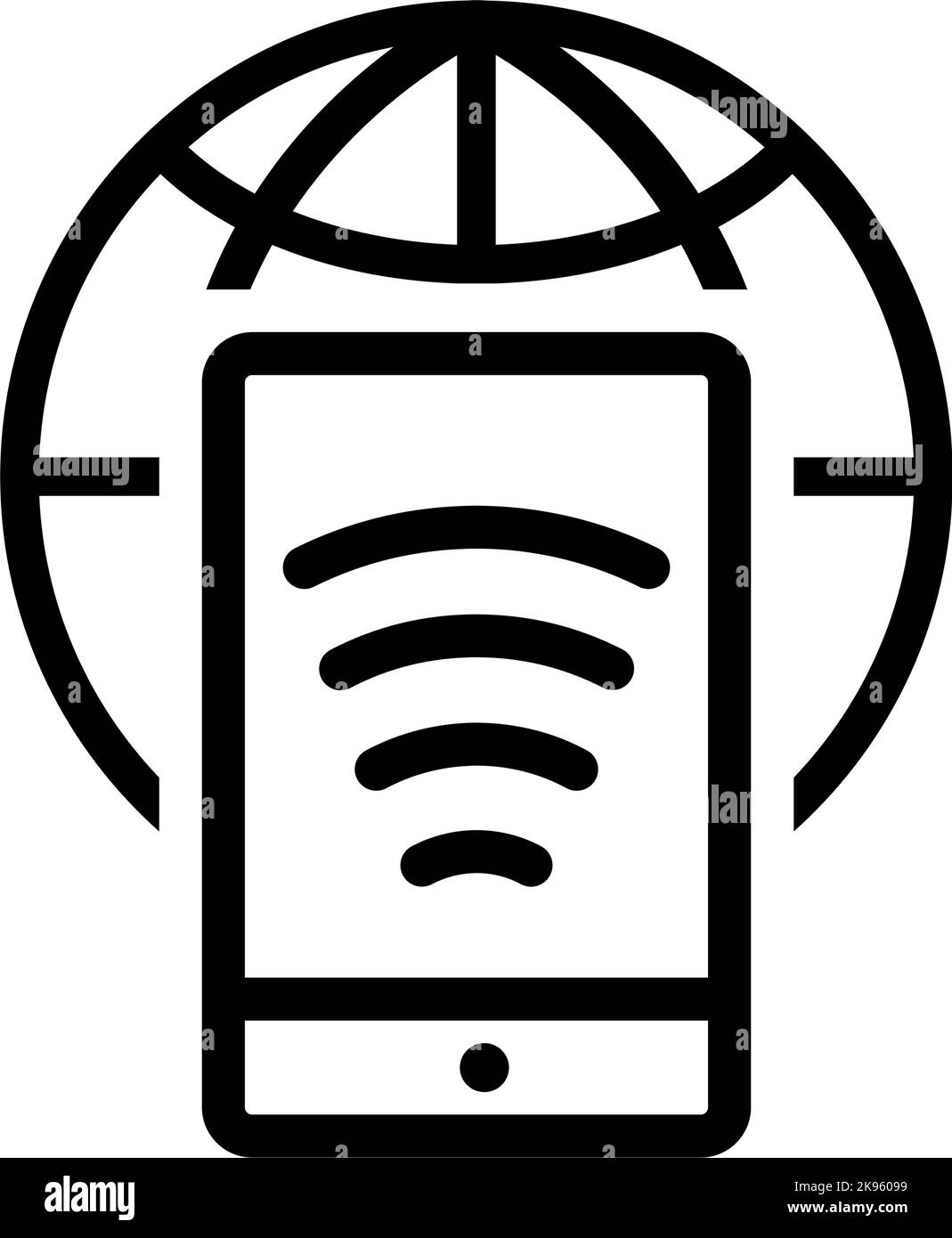 Schwarzes Symbol für globale NFC-Zahlung. NFC-kabelloses Pay-Sign. NFC-Signal mit Planetensymbol Stock Vektor